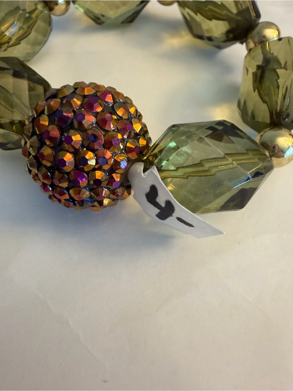 VTG Large Faceted Beads Olive Green Pink Rhinestone Babble Bracelet - Picture 4 of 7